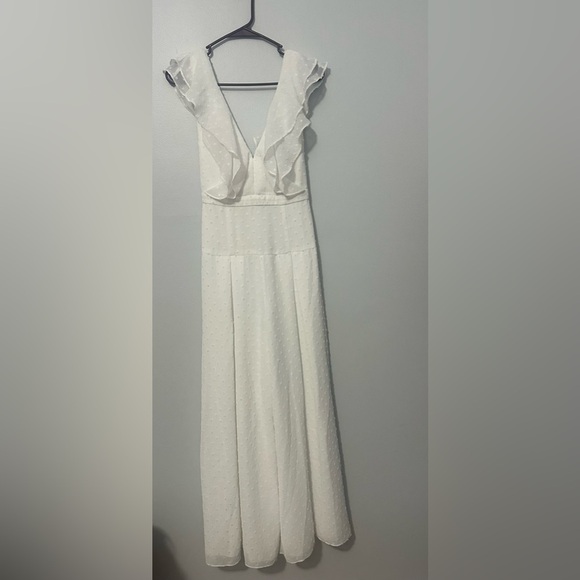 Free People White Plunge Jumpsuit with Flutter Cap Sleeves - Picture 5 of 14